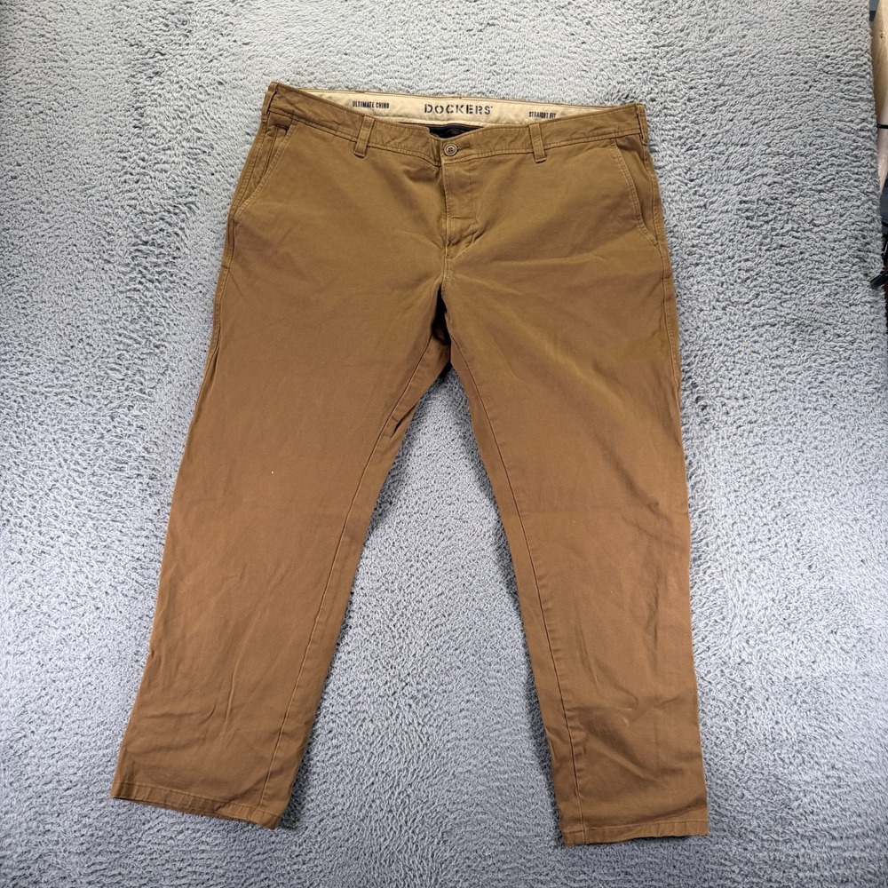 Dockers Smart 360 Flex Pant Mens 40x30 Brown Cotton Chino Straight Leg Business
